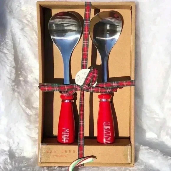 NEW Rae Dunn - MERRY CHRISTMAS - Beautiful Red Christmas Serving Spoon Set - Picture 3 of 6